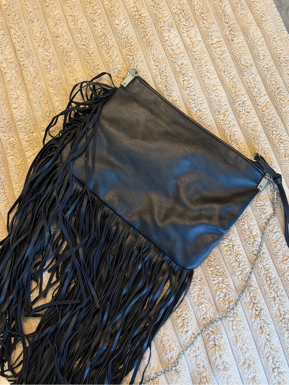 H&M Black Fringe Crossbody Clutch with Chain Strap
